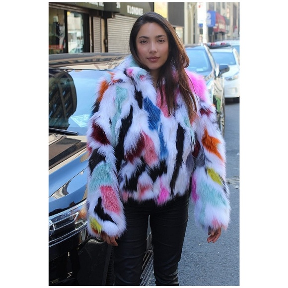 colorful fuzzy jacket